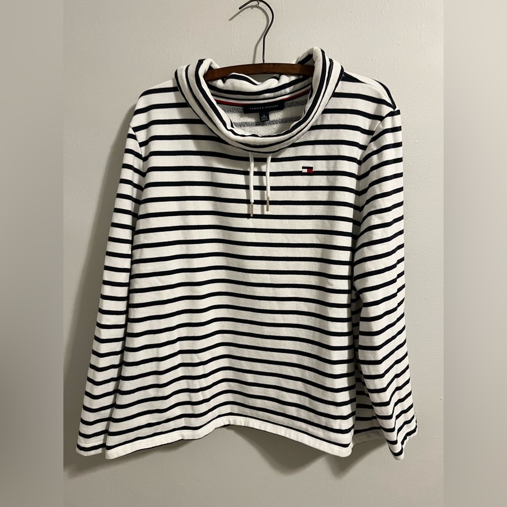 Tommy Hilfiger Navy Striped Funnel Neck Sweatshirt Size XL